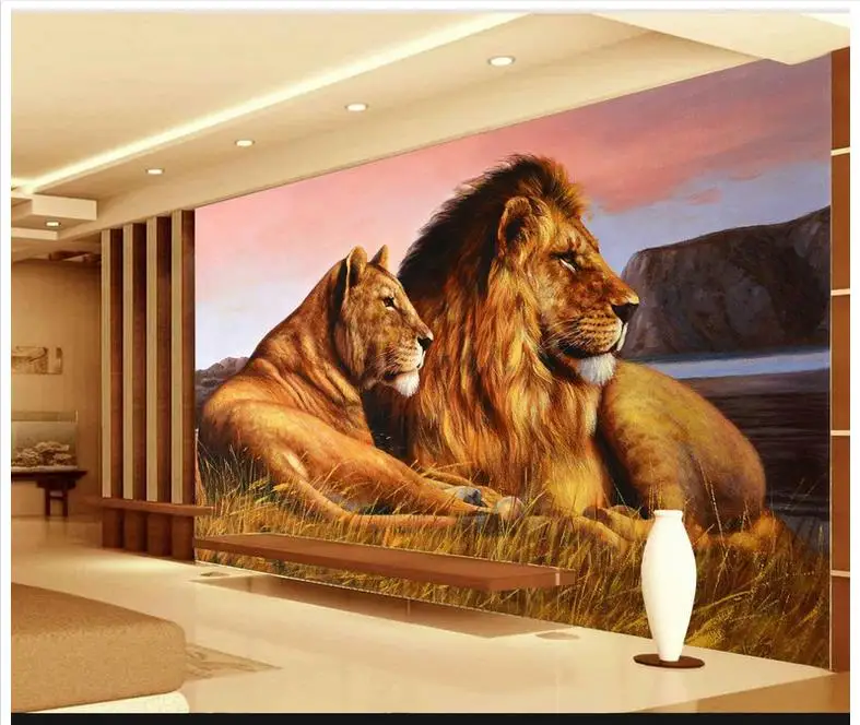 

3D wall murals wallpaper custom picture mural wall paper HD African Prairie Lion Background Decorative Painting murals decor