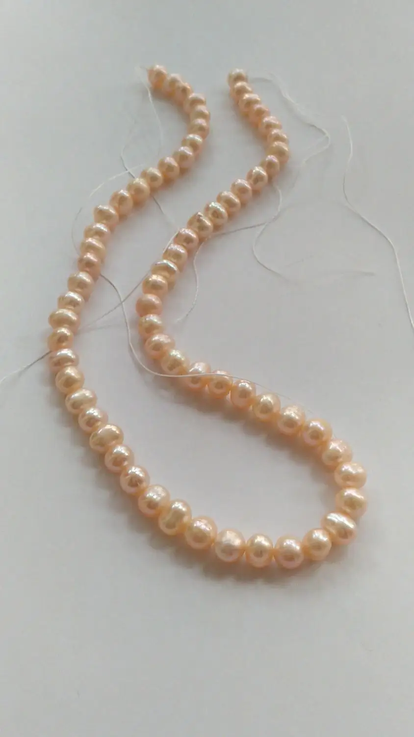 

6mm pink color near round Freeform natural freshwater pearl loose beads necklace 5.27