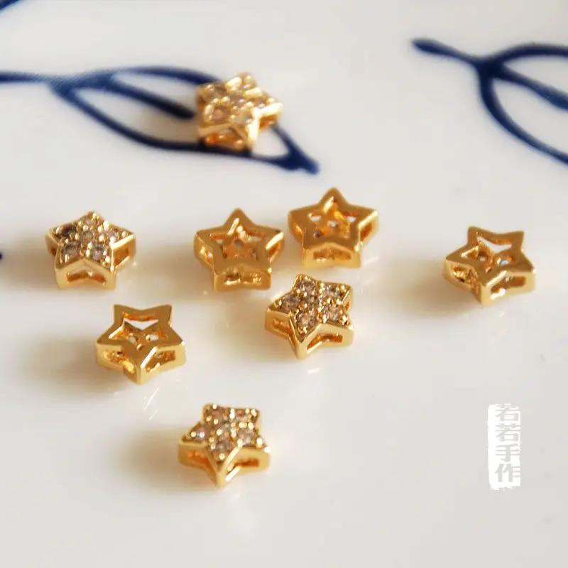 

wholesale 10 pcs/lot gold plated star charms embedded with cz stone jewelry making craft findings DIY for women