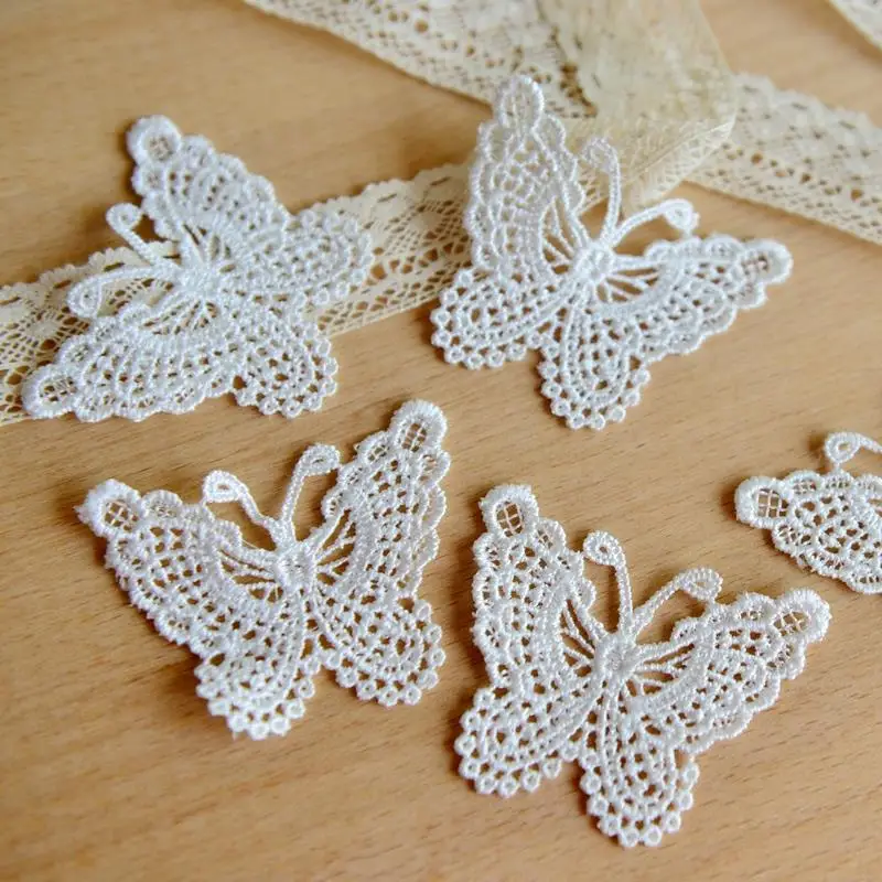 

Patches For Clothing Fallout Lace Clothing Accessories Exports Fine White Bow Soluble Embroidery 6.5cm*5cm hot
