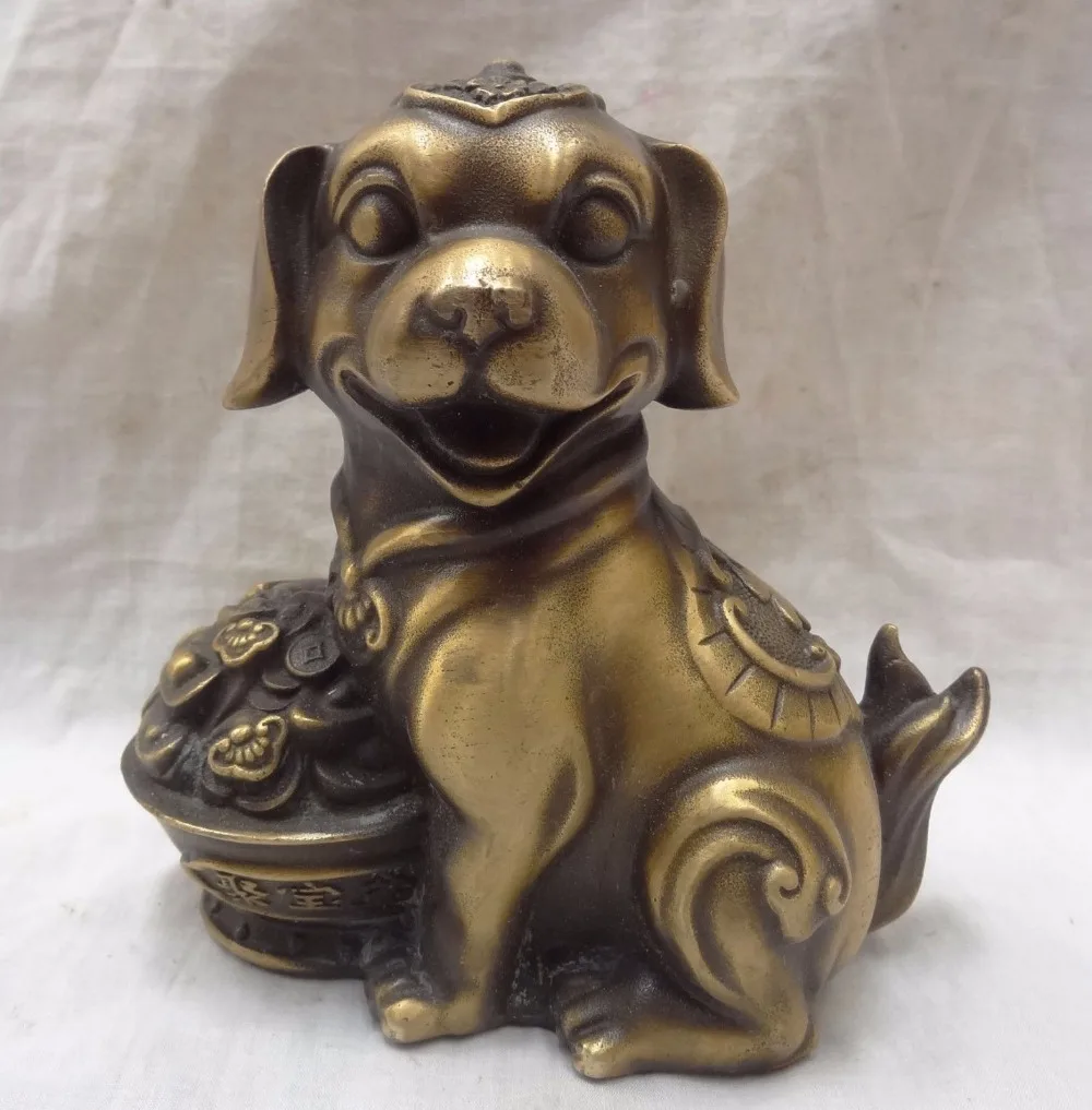 

zhaorui610++Chinese Zodiac Bronze Animals YuanBao Wealth Treasure Basin Dog Statue Sculpture
