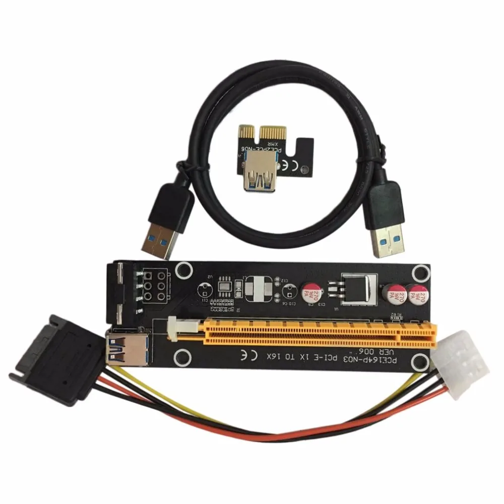 PCI-E PCI Express 1X до 16X Riser Card USB 3,0 кабель SATA до 4Pin IDE шнур питания Molex питание для BTC шахтерской машины