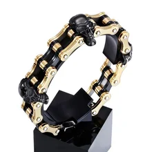 18 мм тяжелый велосипед большой череп браслет из титановой нержавеющей стали Мужской Браслет Золотой Черный Серебряный велосипедная цепь браслеты