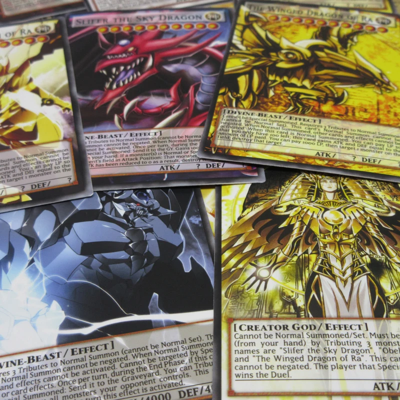 20 шт. Yugioh Egyptian God Cards Obelisk Slifer Winged Dragon of Ra Holactie светильник Yu Gi Oh! Классическая Карта
