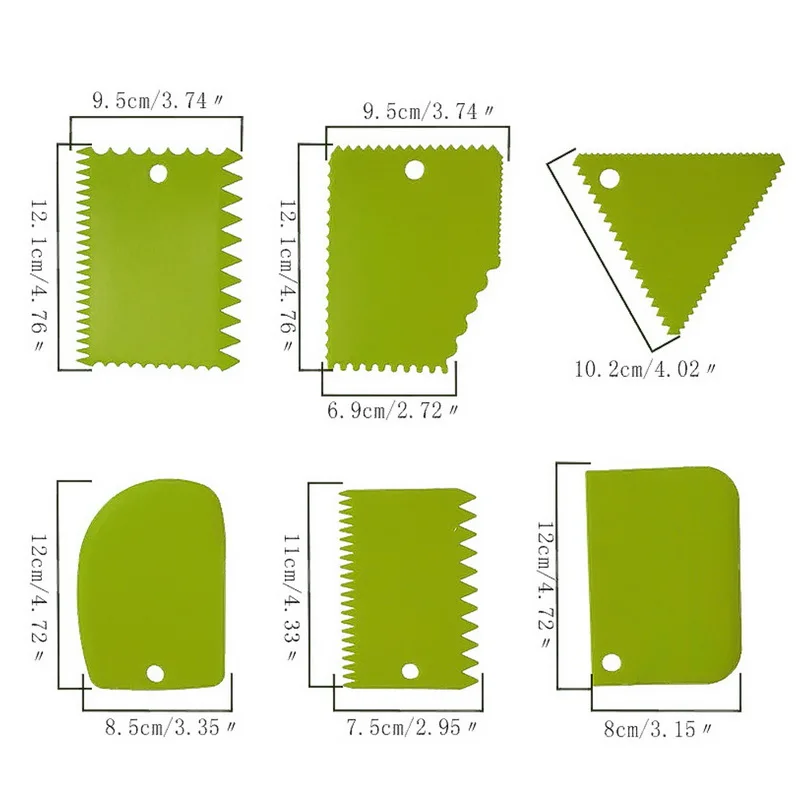 3, 6 штук в партии, Fondant(сахарная) гладкой Сглаживание Инструмент для края торта гладкой скребок крем отделочных работ Fondant(сахарная) Инструменты сделай-сам торт полировщик - Цвет: 6pcs green
