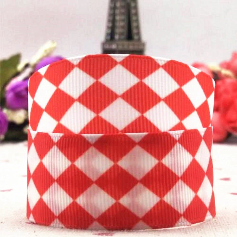 

25mm Diamond lattice Red and white squares Cartoon ribbon Grosgrain ribbons Garnish with bow dress 10 yards DIY H-00058
