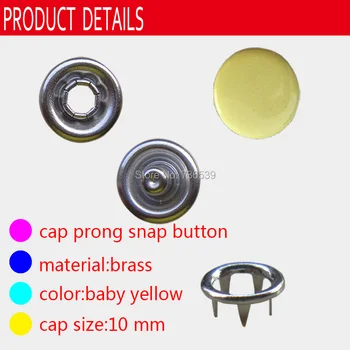 

FREE SHIPPING 1000sets+a installation tool 10mm yellow cap Prong snap button DIY prong sanp button for baby clothes