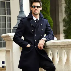 2018 wool большой размер шерстяное пальто мужской длинный стиль деловой шерстяной Тренч мужской отложной воротник двубортный тонкий пальто