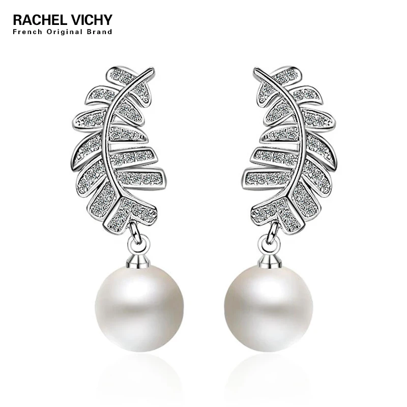 Новая Мода Очаровательная Rhinestone лист серьги модные креативные простой Pearl уха