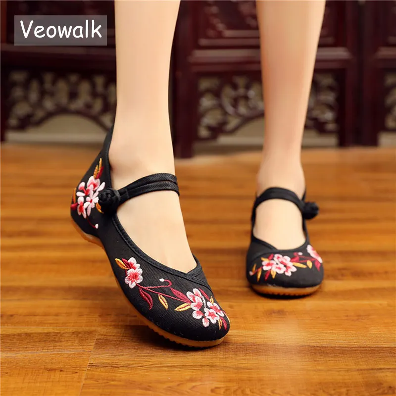 Veowalk/женские парусиновые туфли mary janes на плоской подошве с вышитыми китайскими цветами в стиле ретро, удобная женская прогулочная обувь из