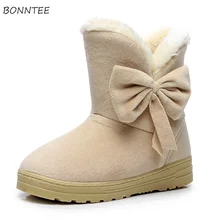 Ботинки новые женские зимние повседневные теплые ботинки из флока с толстым плюшем Высококачественная нескользящая обувь модная женская обувь с милым бантом