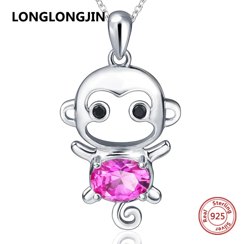 LONGLONGJIN silver 925 cute animal monkey chain pendant&necklace with
