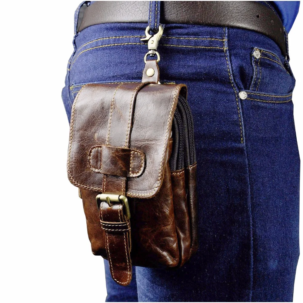 

Real Leather men Casual Design Small Waist Bag Pouch Cowhide Fashion Hook Waist Belt Pack Cigarette Case Phone Pouch 014c