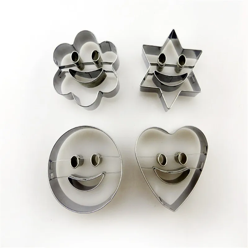 

4Pcs/Set Cutter Mold Smiling Face Cookies Cutter Pastry Biscuit Cake Decorating Mold for Moulds Fruit Vegetable Cookie Tools