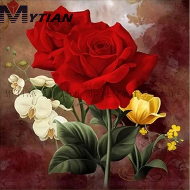 18092861 Red Roses,White Yellow Flowers 5D Diamond Painting Art Kit,MYTIAN Diamond Embroidery Flowers Mosaic Handmade Craft Wall Sticker
