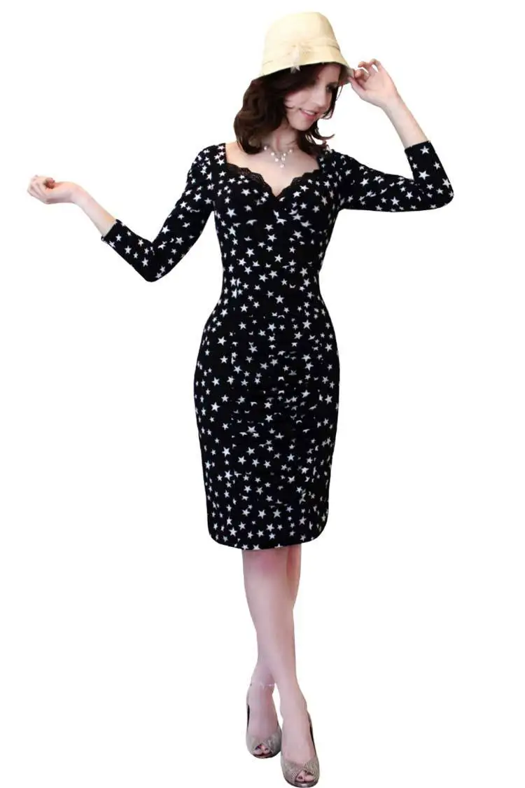 

Autumn 2016 Women Bodycon Dress Printed Star Celebrity Spandex Lace Ladies Dress Pinup Casual Prom Party Work Dress
