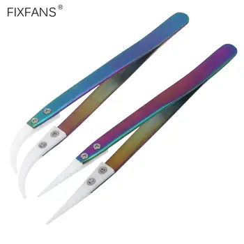 

1pc Heat Resistant Ceramic Tweezers Rainbow Insulated Vape Tweezers Straight Curved Tips for Soldering Repair Work DIY Hand Tool