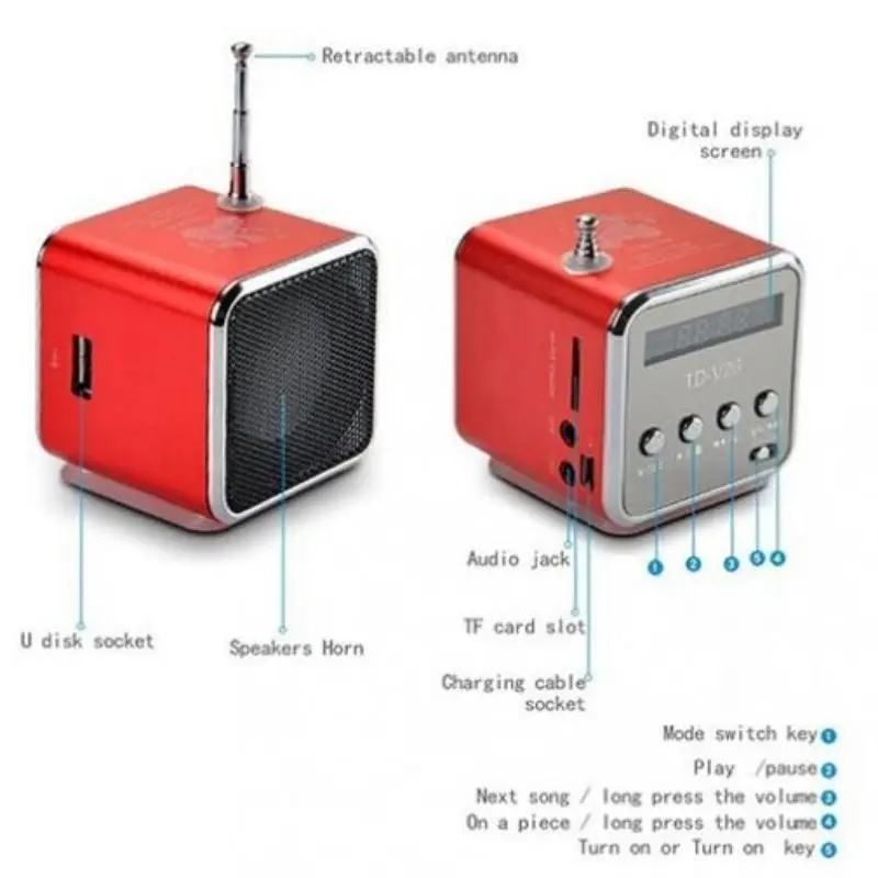 Портативный TD-V26 мини-динамик MP3 музыкальные плееры с ЖК-поддержкой fm-радио Micro TF SD Стерео Громкий динамик для ноутбуков мобильных телефонов