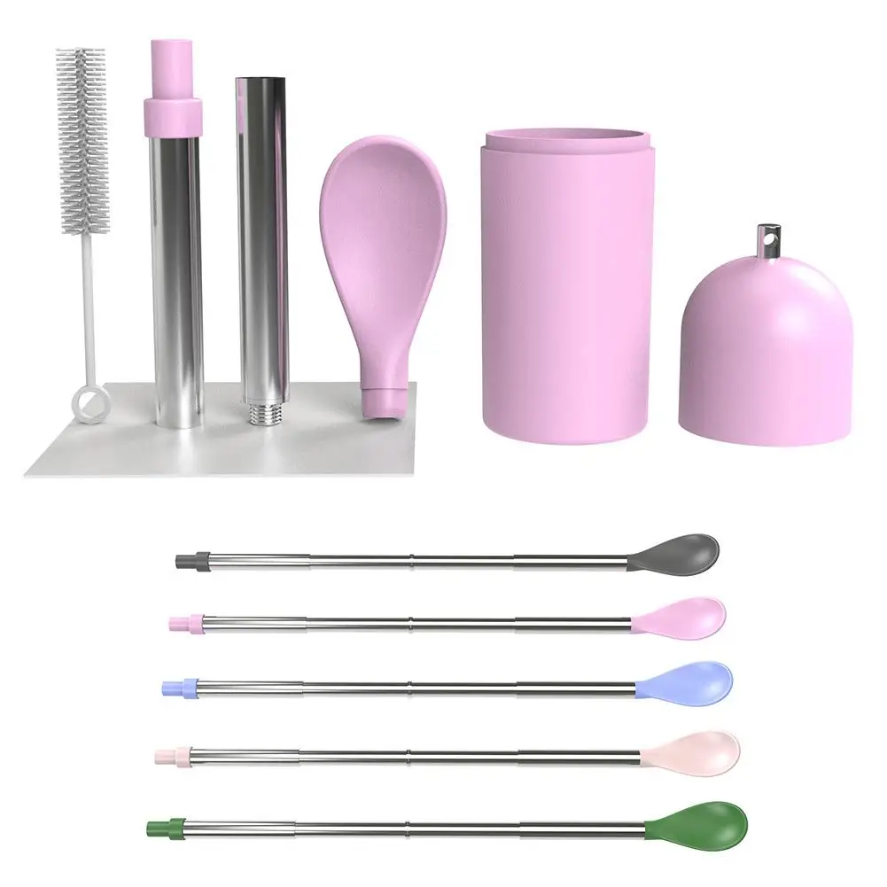 

Portable Reusable Folding Water Beverage Drinking Straw Cleaning Brush Spoon Kit hot