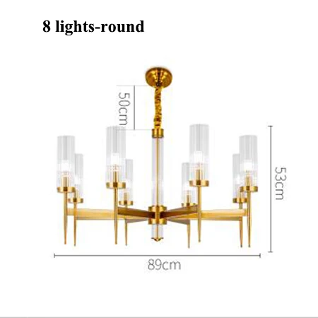 8 lights round Современные золотые металлические светодиодные люстры освещение длинное стекло гостиная светодиодная подвесная люстра столовая подвесной светильник - Цвет абажура: 8 lights round