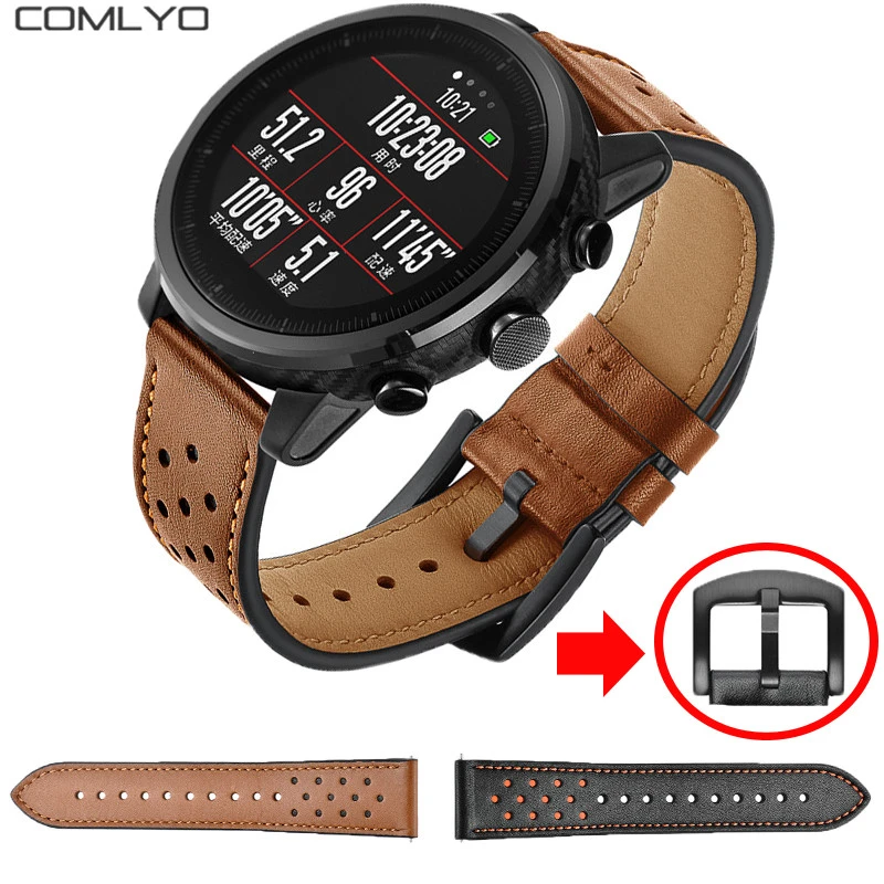 Correa de cuero para Xiaomi Huami Amazfit Stratos 2 2s, pulsera de cuero con para reloj inteligente amazfit 47MM|xiaomi band strap original|wristband strapxiaomi band strap - AliExpress