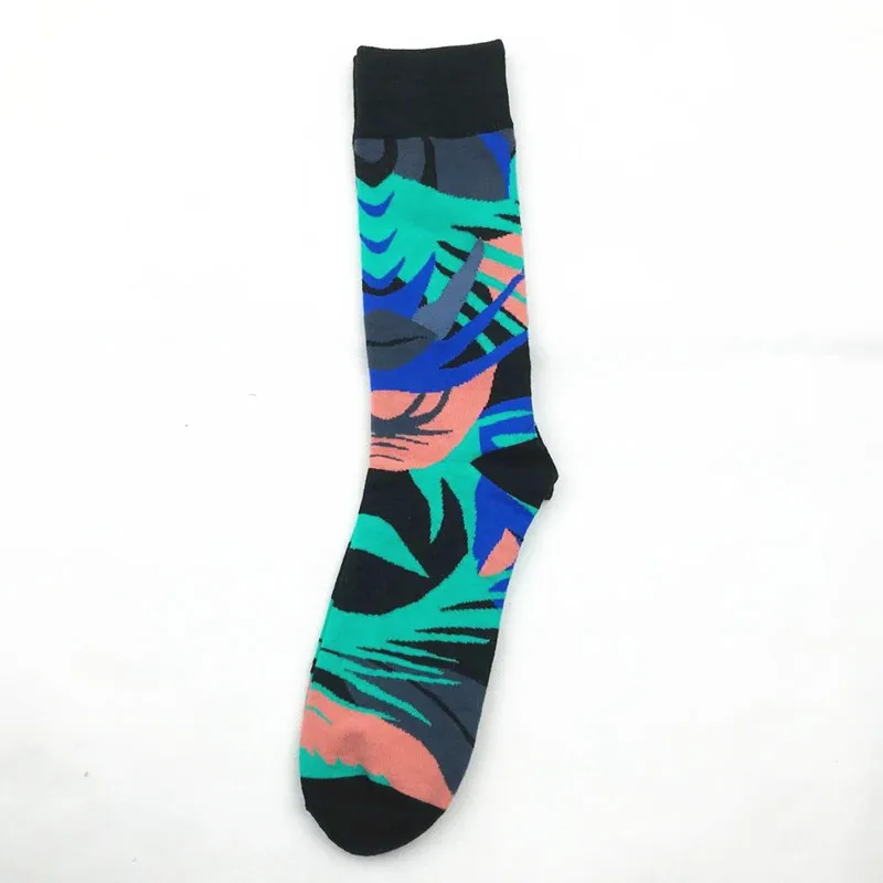 Цветные повседневные мужские носки с забавным динозавром, акулой, хлопковые нарядные носки, новинка, мужские свадебные носки с космическим космонавтом, созвездием - Цвет: leaf