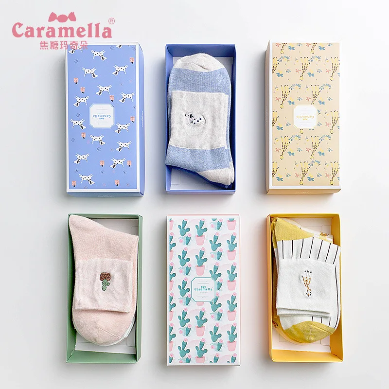 Caramella, 3 пар/кор. хлопковые милые рождественские теплые носки с вышитыми фруктами, женские эластичные стильные носки 515133-515313