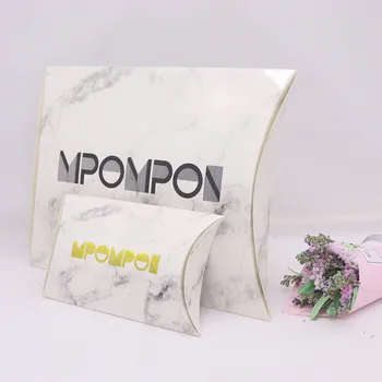 

17.5x11x4cm diy design new pillow gift box white background gold foil gift box pillow shape with gold string custom logo 2000pcs