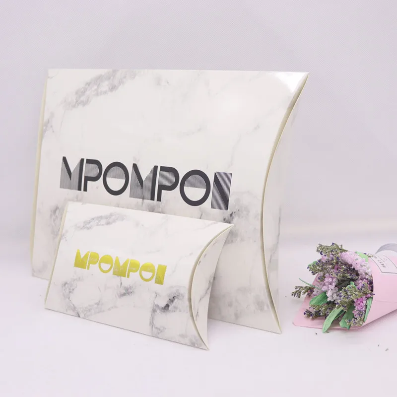 New 17.5x11x4cm /28x21x4cm pillow gift box white background gold foil shape with string custom logo 2000pcs |