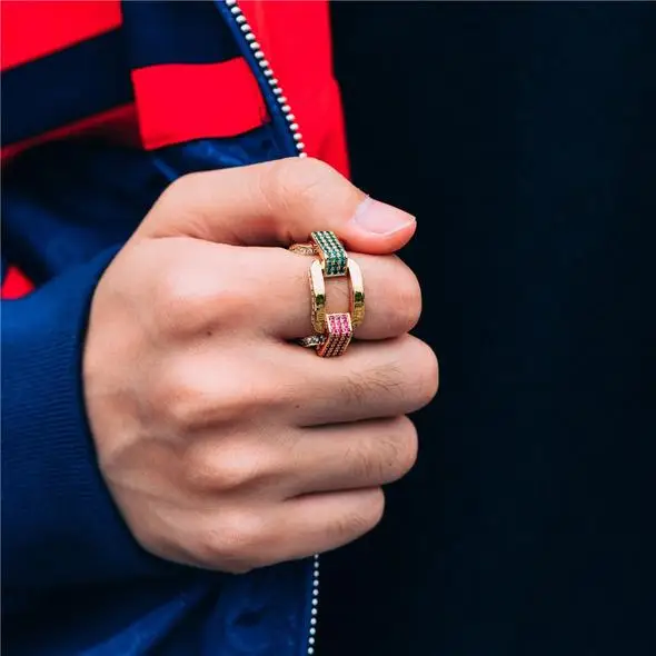 

2019 Hip hop rock cuban link chain ring for women men Gold color micro pave rainbow cubic zirconia CZ luxury fashion jewelry
