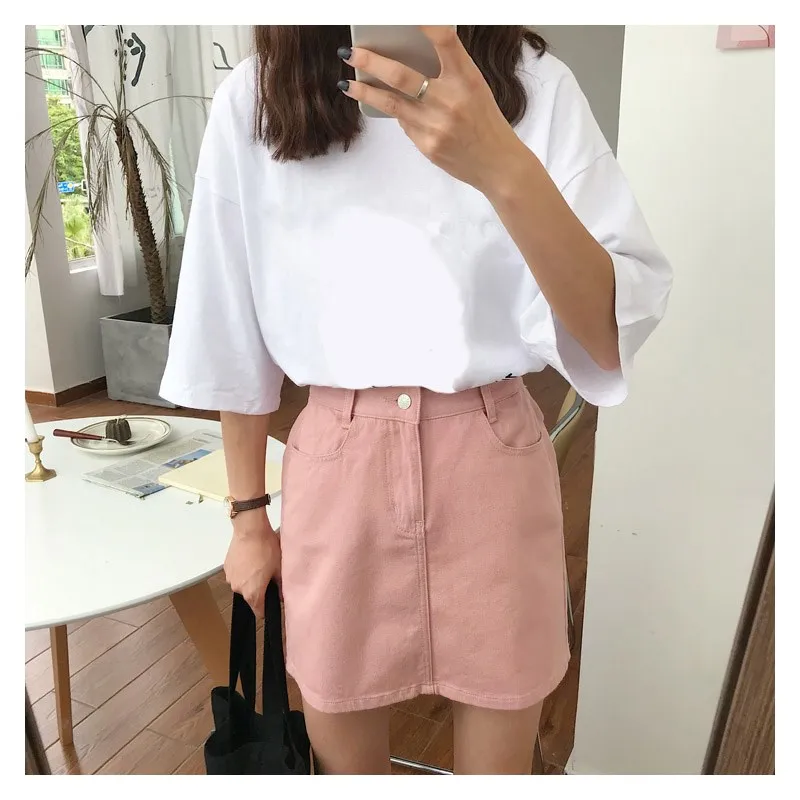 Модная женская джинсовая юбка с карманами, прямая тонкая мини-юбка на пуговицах, однотонная повседневная юбка с высокой талией