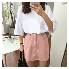 Модная женская джинсовая юбка с карманами, прямая тонкая мини-юбка на пуговицах, однотонная повседневная юбка с высокой талией