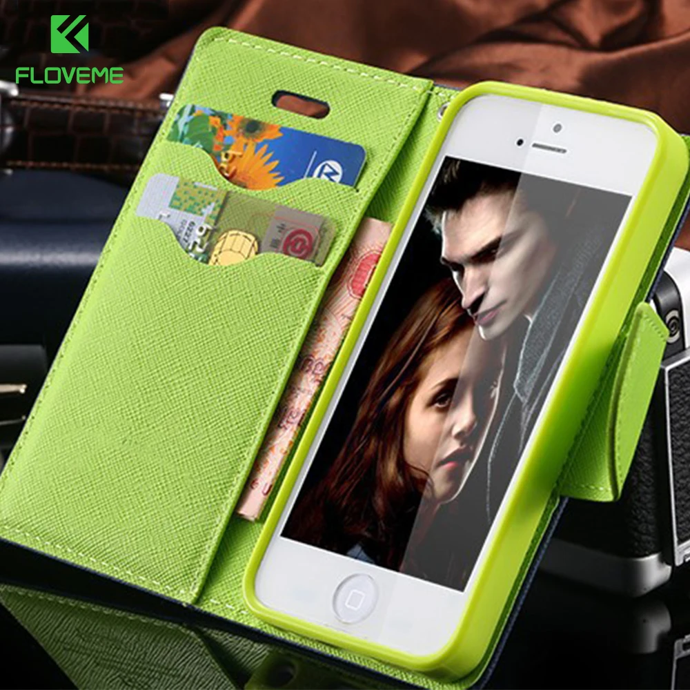 FLOVEME For iPhone 4S Cases New Hit Color Leather Ultra Flip Case For iPhone 4 4S 4G Card Holder Stand Cover Mobile Phone Bag
