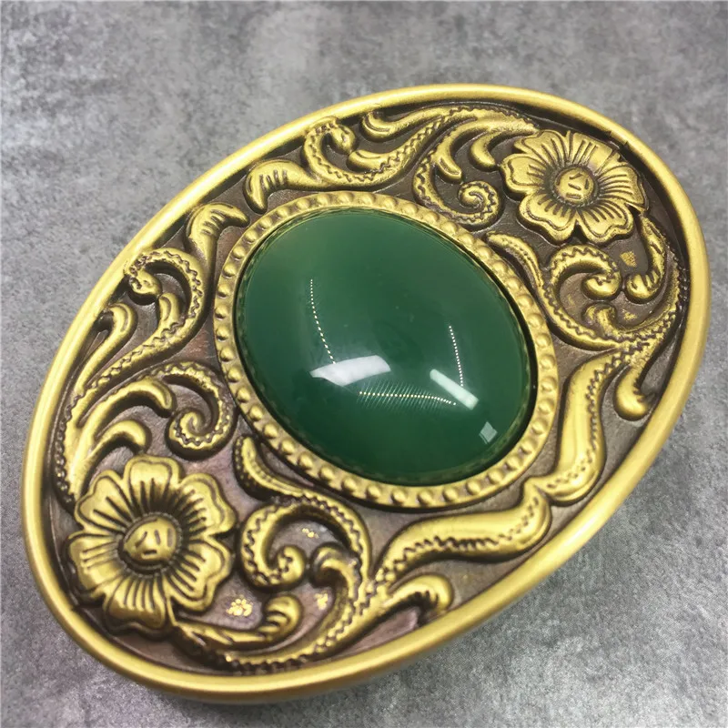 

3D Craved Brass Belt Buckles Natural Jade Belt Buckle For Men Thick Leather Belt Solid Brass Belt Buckle BK0117