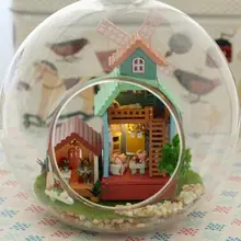 Самодельный стеклянный шар Деревянный Кукольный дом модель дома с подсветкой сборка игрушечный набор