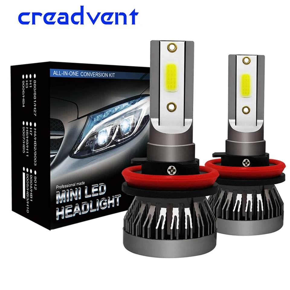 2PC Plug&play 8000lm LED H4 H7 H1 H11/8/9 9005 9006 HB3 HB4 9012 Mini Size Car Light Bulb Auto Vehicle Headlight Fog Lamp 6000K