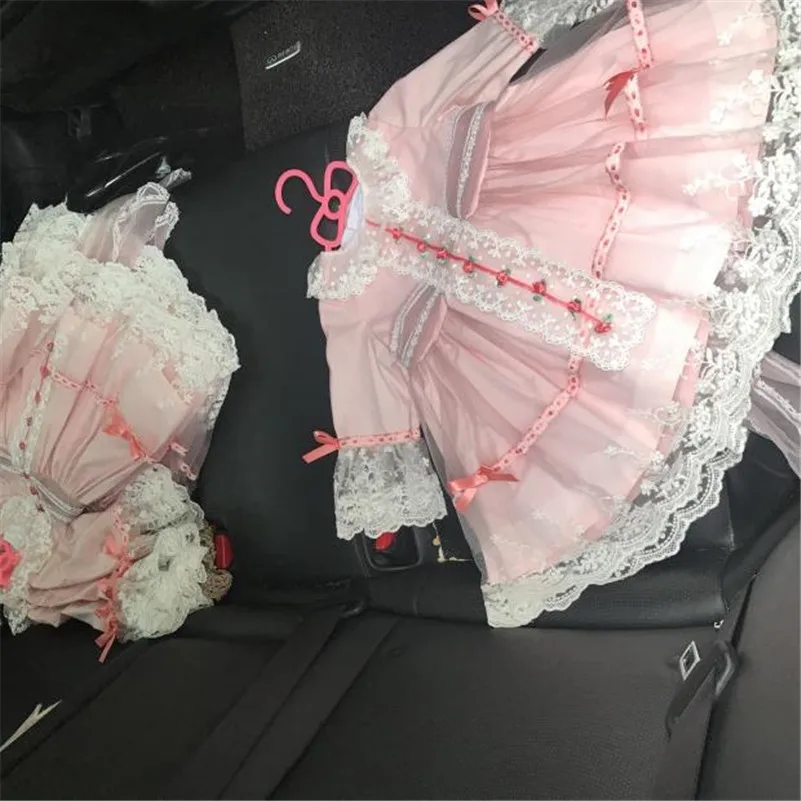 Новое поступление, розовое кружевное платье в стиле «Лолита» для маленьких девочек, свадебное платье принцессы платье для девочек праздничное платье на день рождения фатиновое платье с шапкой, G517