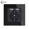 COSWALL Dual USB Charging Port 16A Wall EU Russia Socket Power Outlet Glass Panel PC Panel Black Color ► Photo 3/6