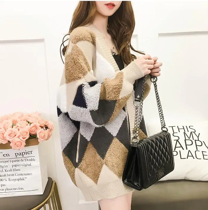 Autumn Winter Thick Knitted Cardigans Coat Women Fashion Long Sleeve Poncho Sweater Womans Crochet Cardigan