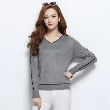 

New Women's Fashion Cashmere Sweater Spring and Autumn Women's Long-Sleeved V-neck Short Paragraph Slim Sweater Knit Sweater