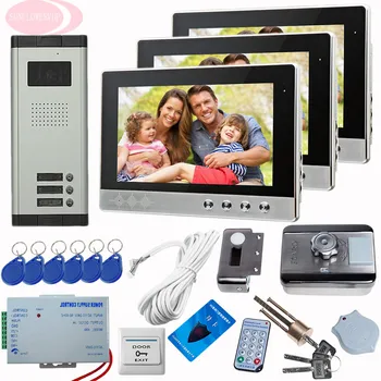 

SUNFLOWERVDP 10-inch Video Intercom Interphone 3 Units Whit Rfid Unlock Electronic Lock Video Intercom System For Apartments Kit