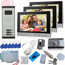 SUNFLOWERVDP 10-inch Video Intercom Interphone 3 Units Whit Rfid Unlock Electronic Lock Video Intercom System For Apartments Kit