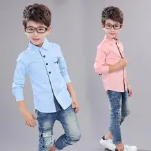 Коллекция года, Осенняя детская одежда рубашки для мальчиков однотонные хлопковые рубашки с длинными рукавами для маленьких мальчиков, повседневные рубашки для больших детей, топы