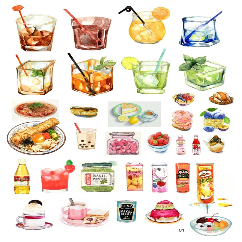 A5 Hand painted Food Stickers DIY Album Decoration Diary Notebook Journal Plan Self adhesive ...