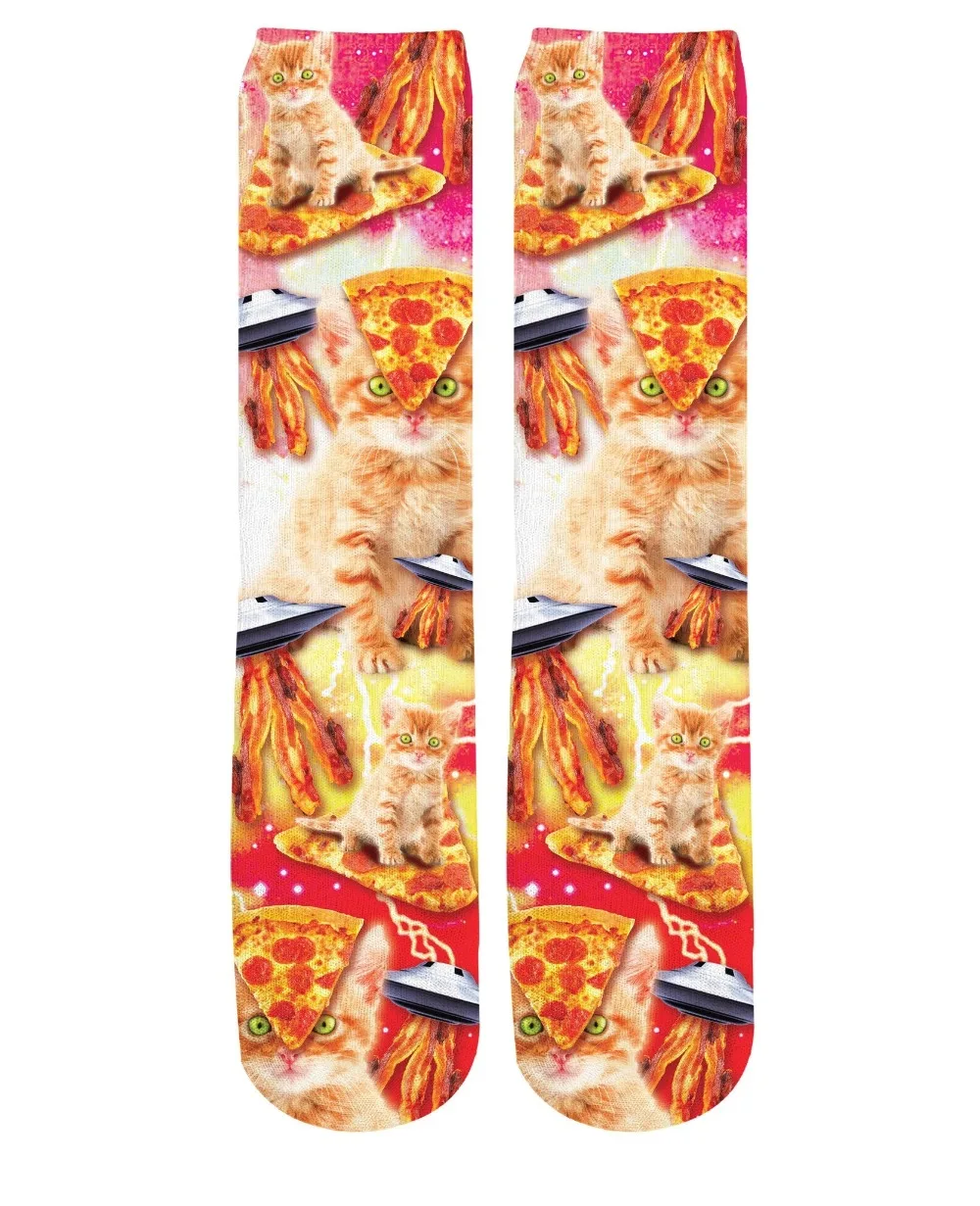

Bacon Pizza Space Cat Crew Socks Tumblr Hipster Men's 3D Printed Bacon Pizza Stocking Mid Tube Stockings Casual Space Cat Sock