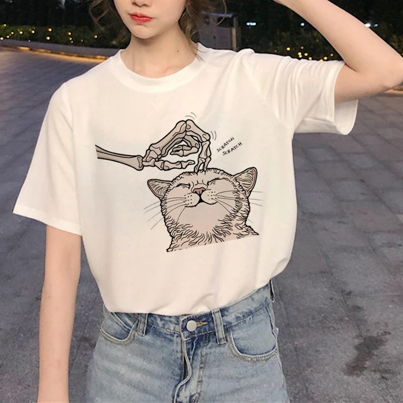 Kawaii Cat Graphic футболка Женская Harajuku Ullzang Милая футболка забавная мультяшная Эстетическая футболка 90s модные летние футболки женские - Цвет: 4179