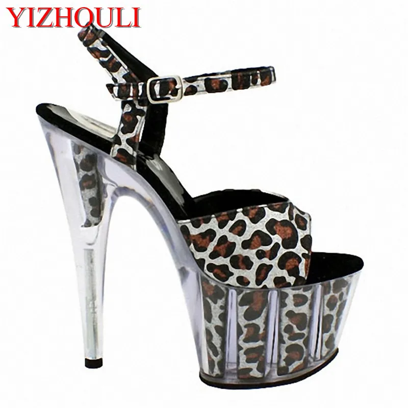 

Classic Crystal Leopard 15CM sexy high heels pole dancing/performance/star/model special stage sandals