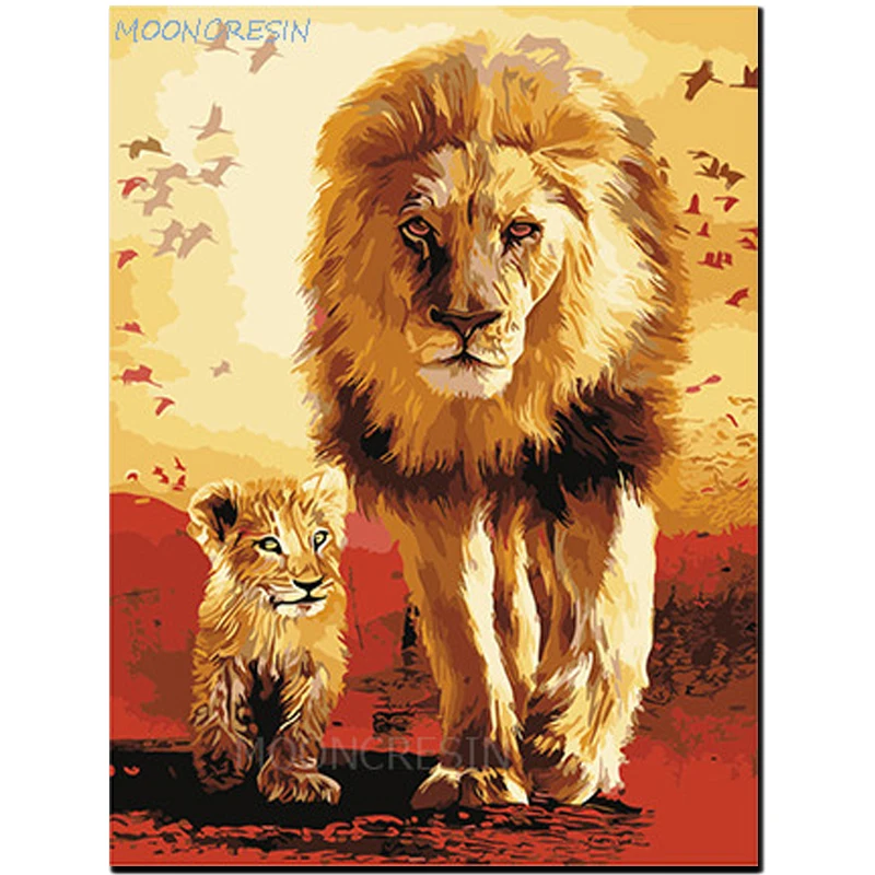 

MOONCRESIN 5D Diamond Mosaic Lion And Son Diamond Embroidery Needlework Diy Diamond Painting Cross Stitch Resin Decoration Gifts