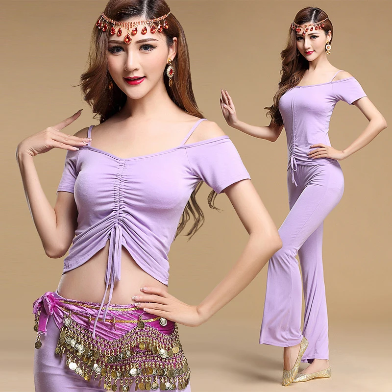 Cheap Women Belly Dance Clothing 2 piece Set Top and Pants Spandex