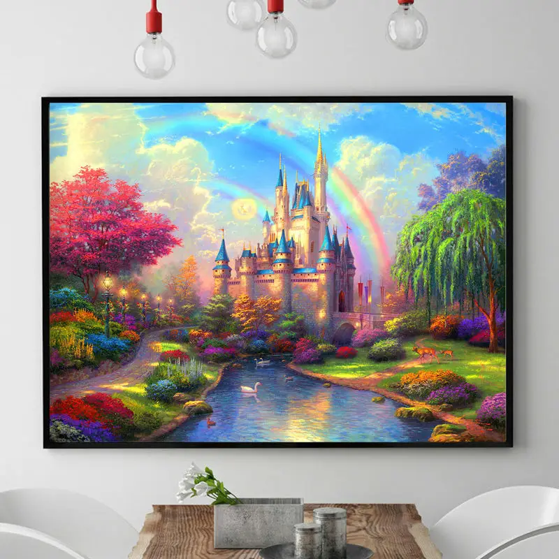 

Needlework,DIY DMC Chinese Cross stitch,Sets For Embroidery kits,Precise Printed Rainbow Castle Counted Cross-Stitching